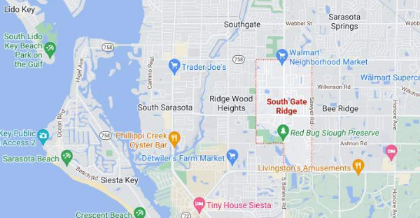 The map of South Gate Ridge, FL